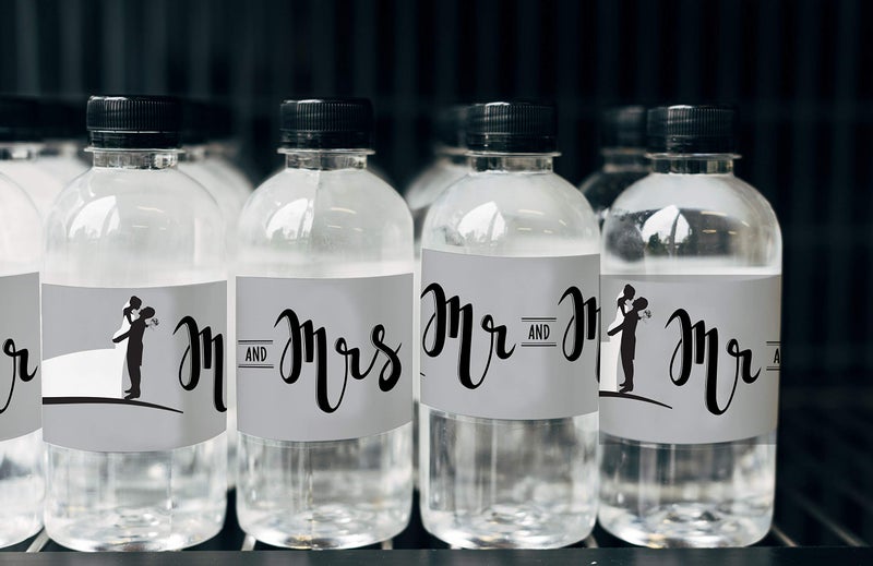 InStockLabels.com Mr. and Mrs. Silhouette Water Bottle Labels 2 x 8 Inch 50 Total Stickers On A Roll - Image 3